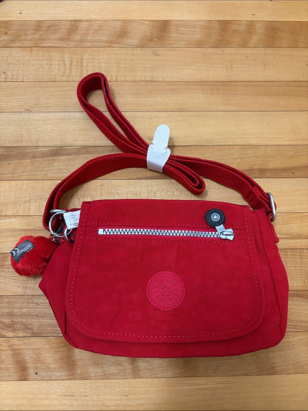 Kipling Red Nylon Crossbody Bag with Logo Flap